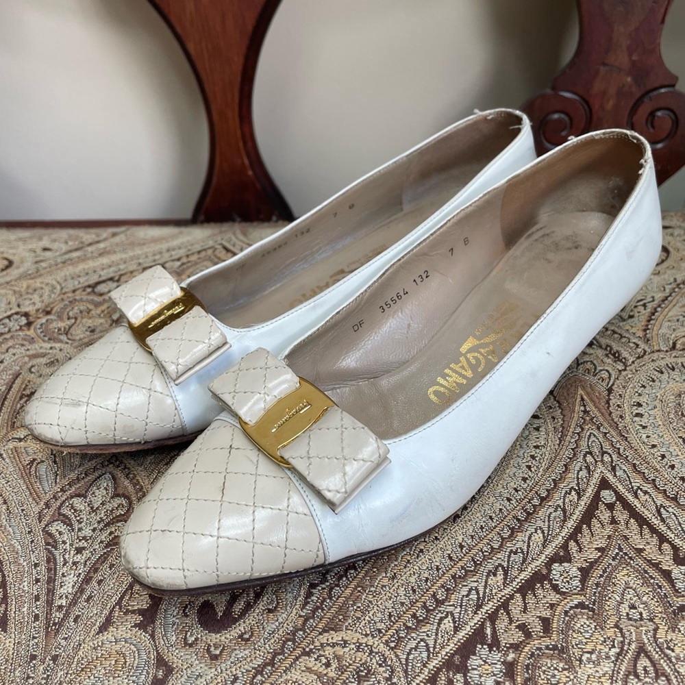 Salvatore Ferragamo White and Cream Heels